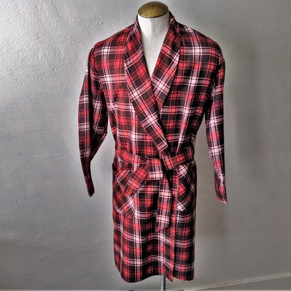 Vintage 60's Flannel Plaid Bathrobe/ Vintage JC Penney Cotton Robe/ Size L